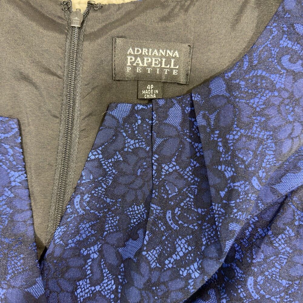 Adrianna Papell Petite Blue Lace Sheath Dress 4P Sleeveless Cocktail Career - Picture 8 of 12